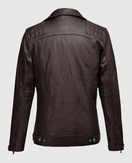 Brown Ironwood Leather Biker Jacket For Men
