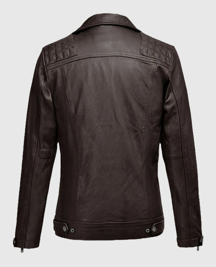 Brown Ironwood Leather Biker Jacket For Men