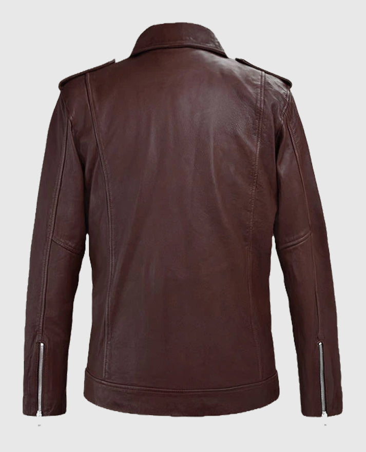 Burgundy Beast Leather Biker Jacket For Men