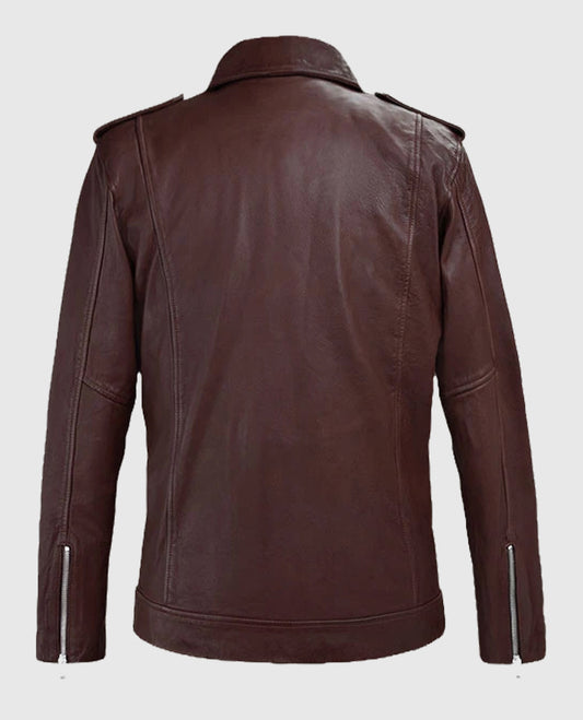 Burgundy Beast Leather Biker Jacket For Men