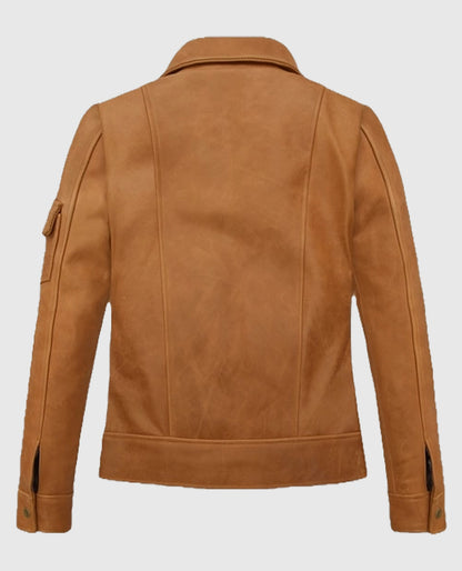 Canberra Tan Gigi Hadid Brown Leather Jacket