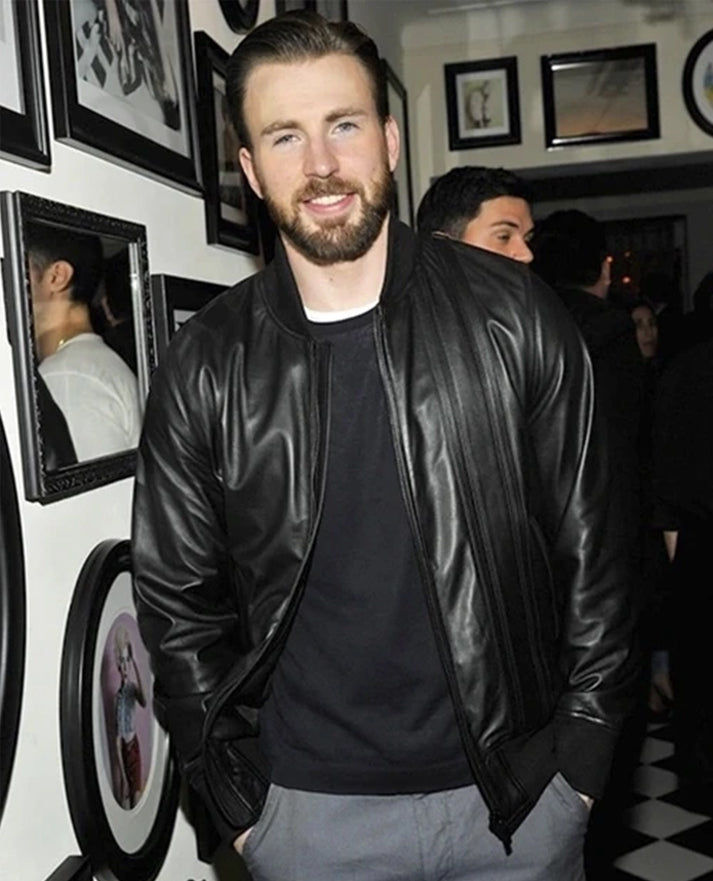 Chris Evans W Mag’s Pre-Golden Party Leather Jacket