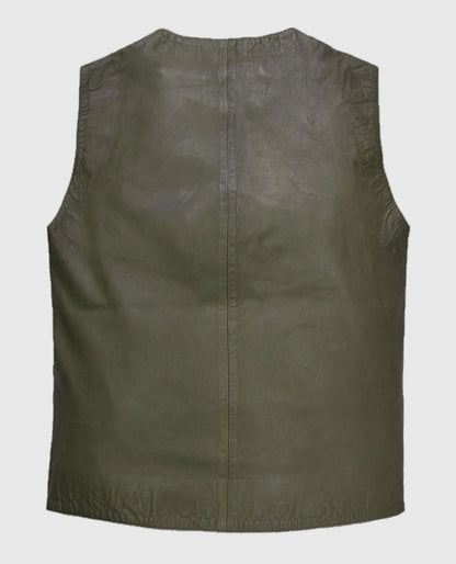 Cowboy Basicallo Green Washed and Wax Leather Vest for Men