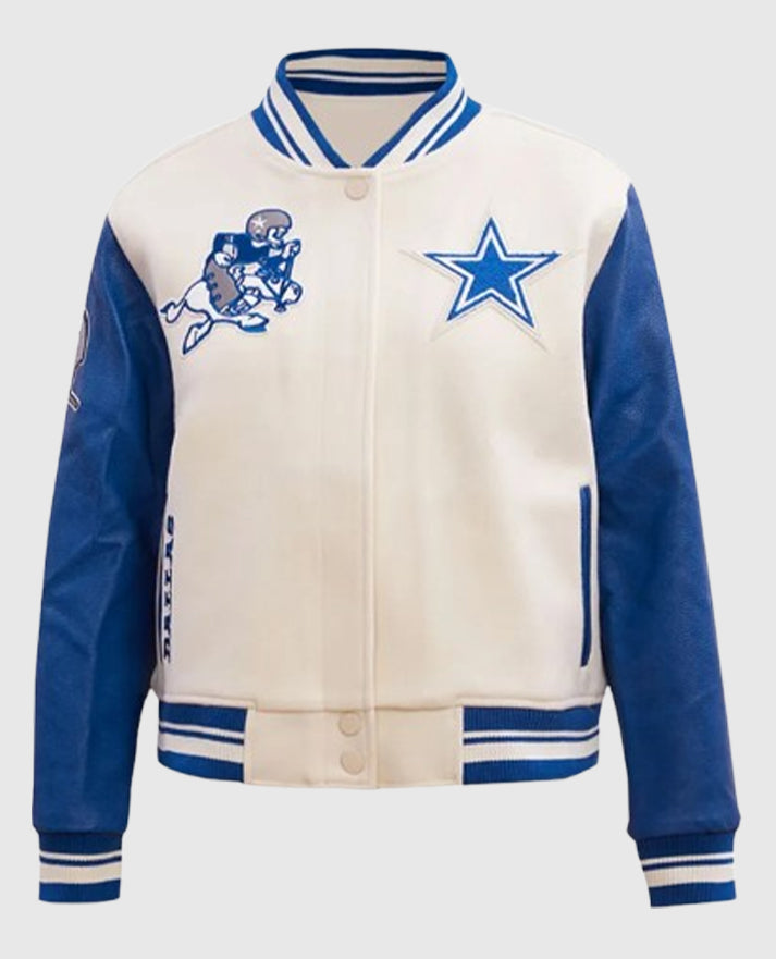 Dallas Cowboys Retro Classic Letterman Cream Jacket