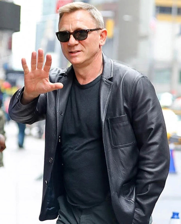 Daniel Craig Black Leather Blazer