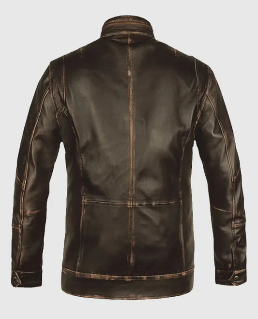 Dark Brown Retro Leather Jacket For Men
