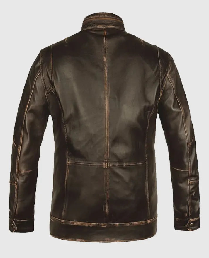 Dark Brown Retro Leather Jacket For Men 