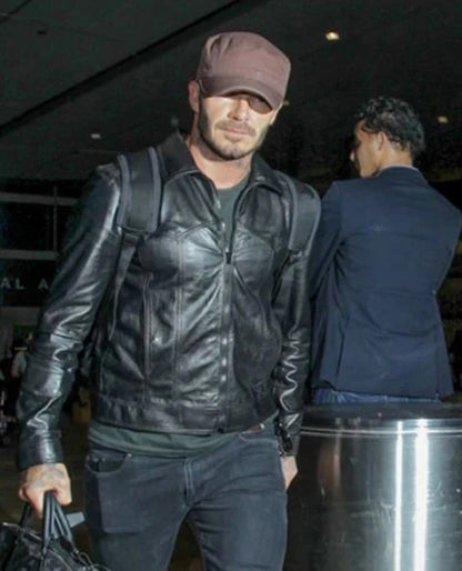 David Beckham Black Leather Jacket