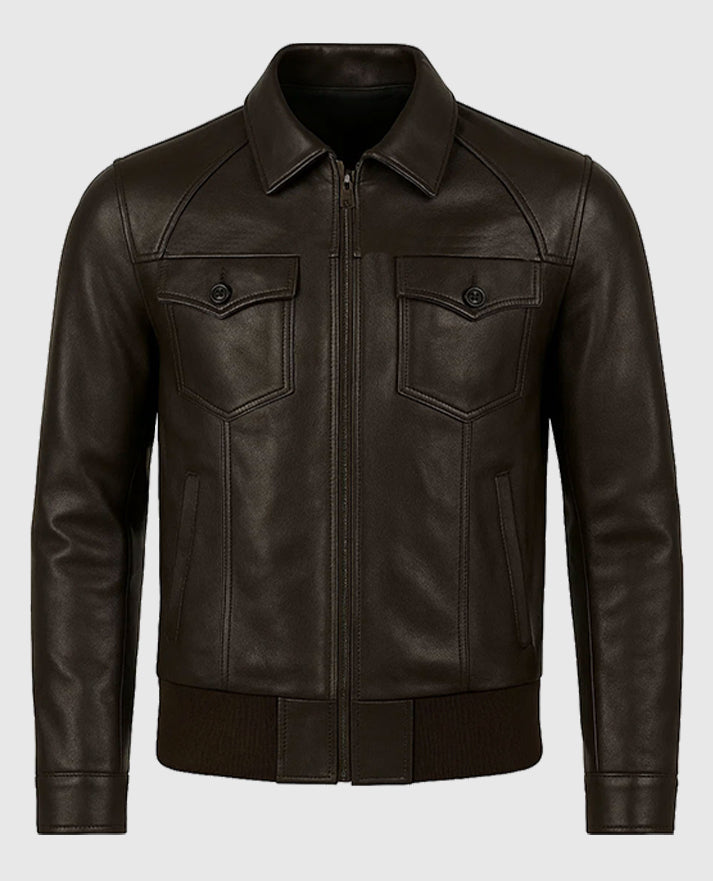 David Beckham Distressed Leather Bomber Jacket