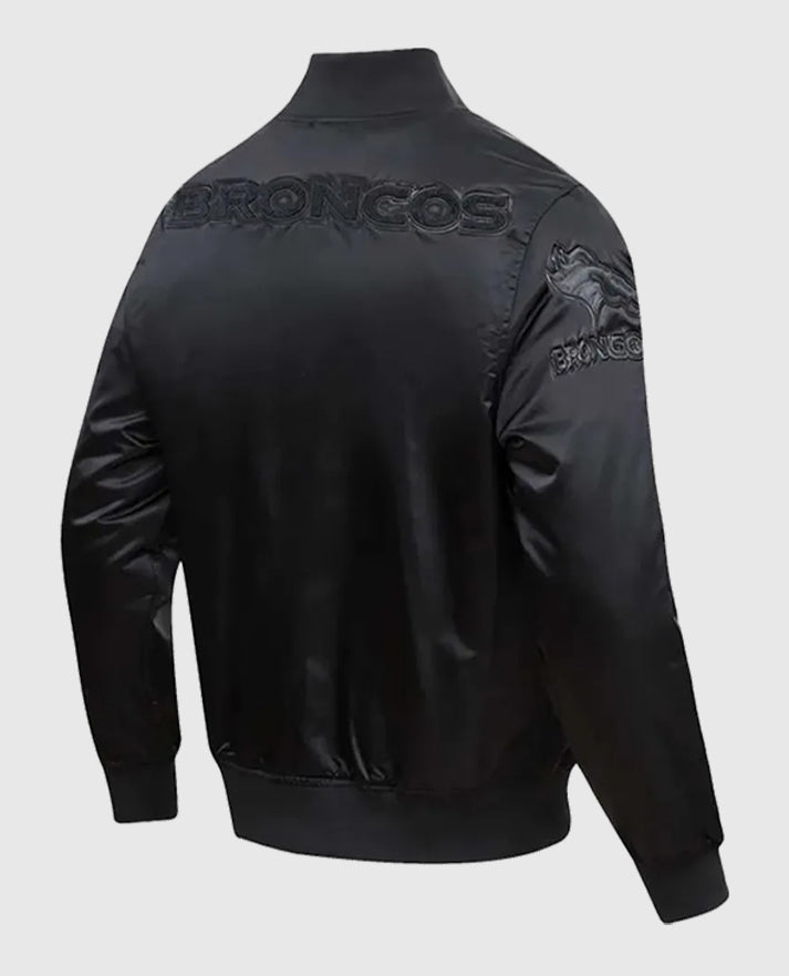 Denver Broncos Triple Black Satin Varsity Jacket