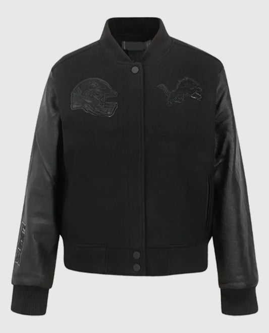 Detroit Lions Triple Black Varsity Wool/Leather Jacket