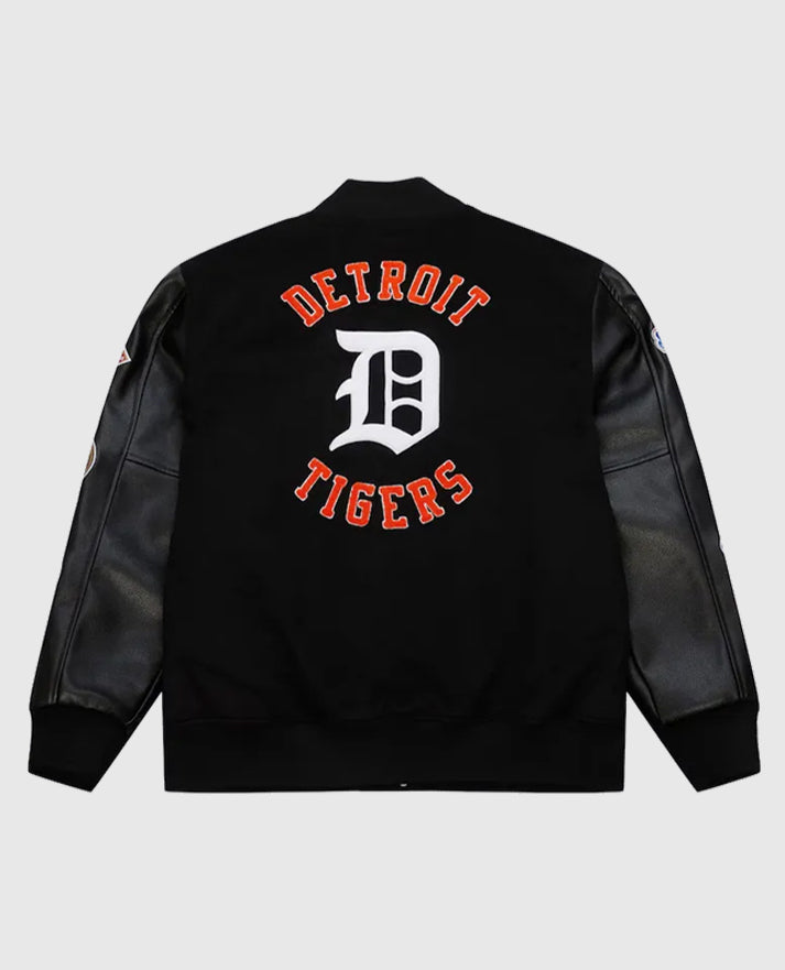 Detroit Tigers Black Out Vintage Logo Letterman Jacket