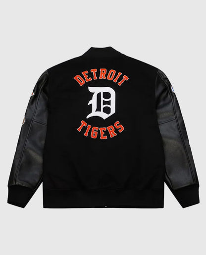 Detroit Tigers Black Out Vintage Logo Letterman Jacket