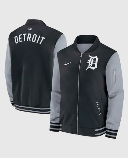 Detroit Tigers Dugout Bomber Full-Zip Black Jacket