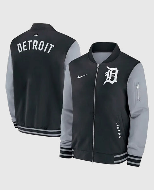Detroit Tigers Dugout Bomber Full-Zip Black Jacket