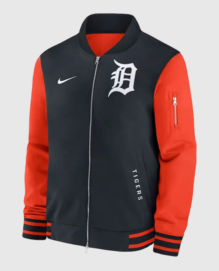 Detroit Tigers Dugout Bomber Full-Zip Red and Black Varsity Jacket