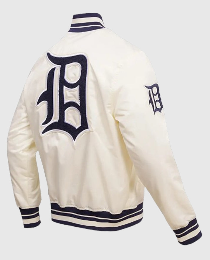 Detroit Tigers Retro Classic Rib White Varsity Letterman Jacket