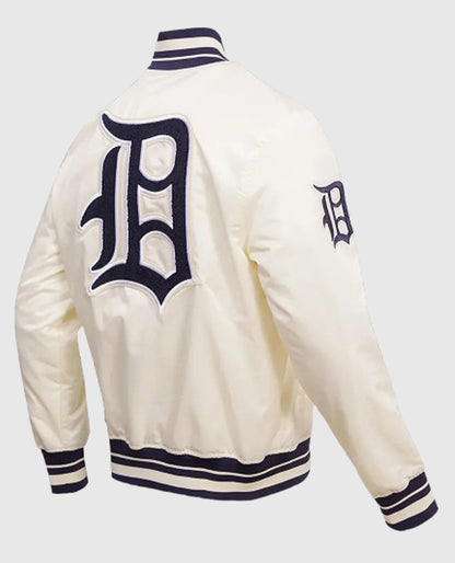 Detroit Tigers Retro Classic Rib White Varsity Letterman Jacket