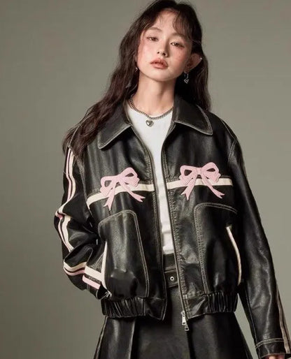 Diddi Moda Ribbon Leather Jacket