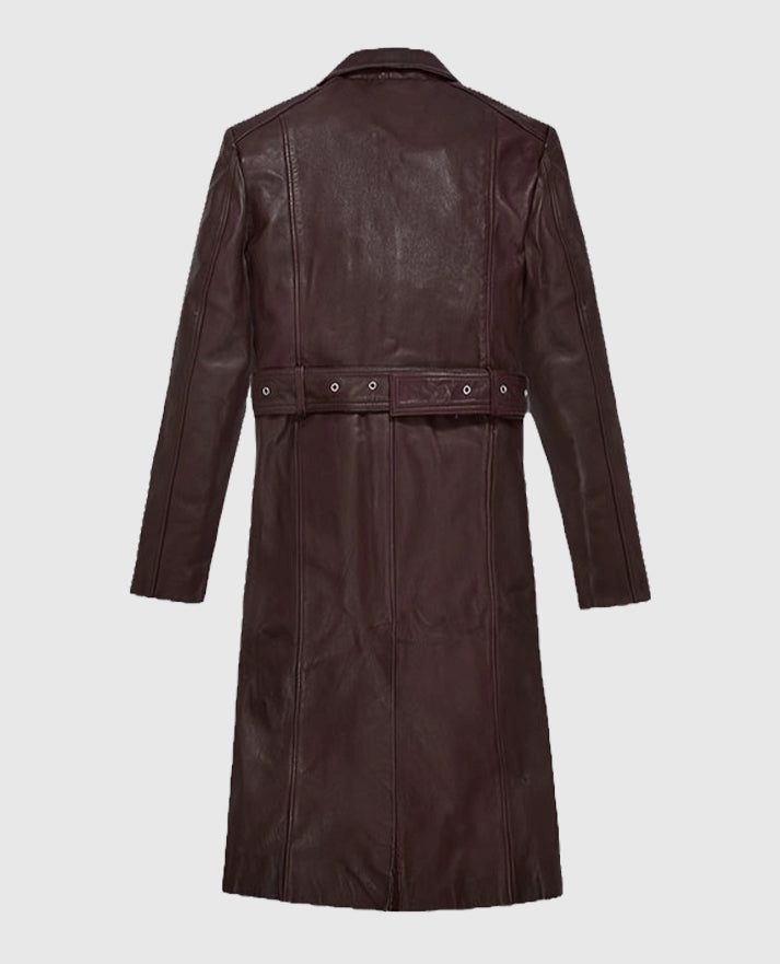 Eiza Gonzalez Leather Burgundy Trench Coat