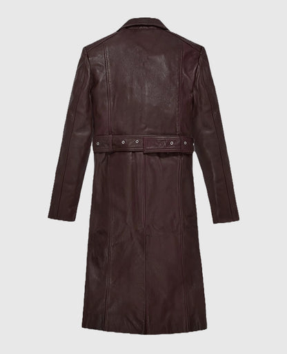 Eiza Gonzalez Leather Burgundy Trench Coat