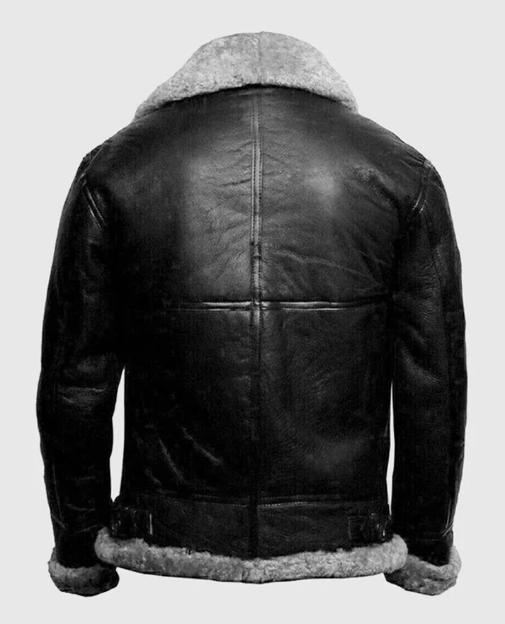 Flying Pilot Black Bomber FUR Aviator Jacket For Men