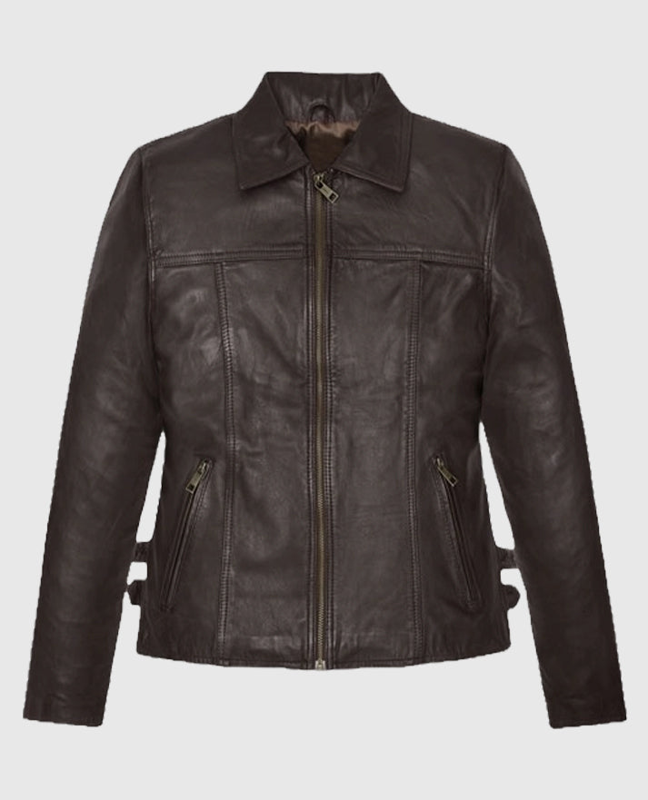 Hailey Baldwin Bieber brown Leather Jacket