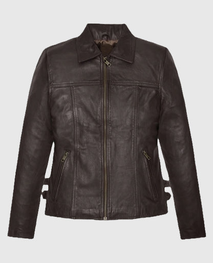 Hailey Baldwin Bieber brown Leather Jacket