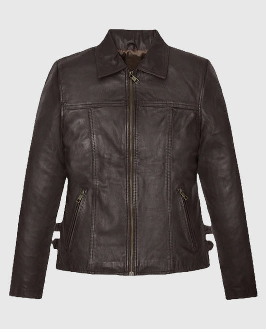 Hailey Baldwin Bieber brown Leather Jacket