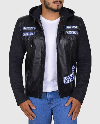 Jax Teller Sons of Anarchy Hooded  Leather Black Jacket