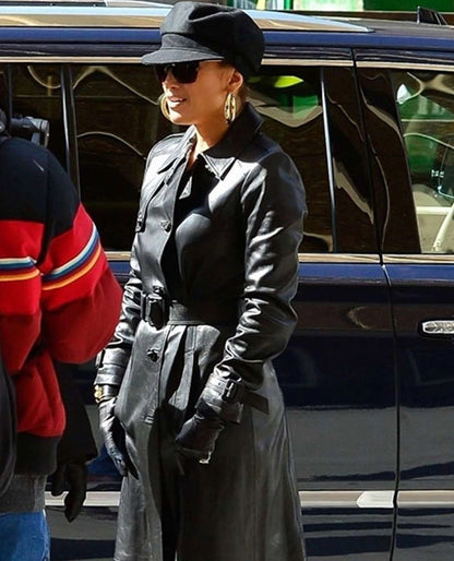 Jennifer Lopez Hustlers Leather Long Coat