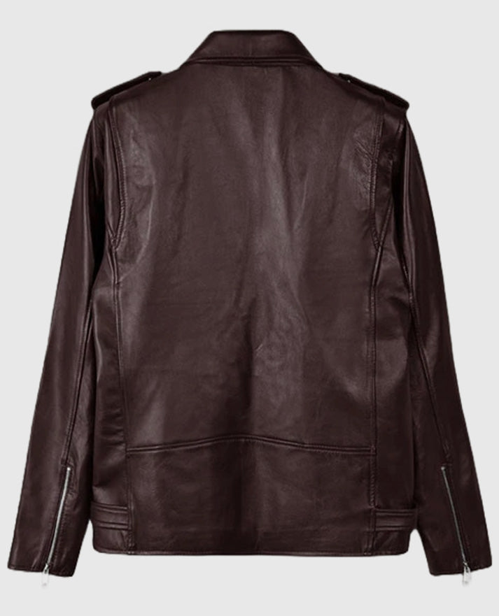 Joe Jonas Biker Leather Maroon Jacket