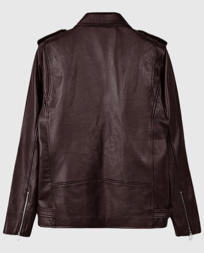 Joe Jonas Biker Leather Maroon Jacket