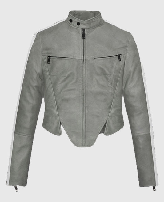 Julia Fox Grey Leather Jacket