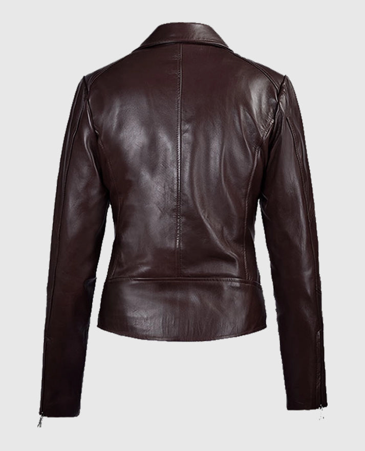 Katie Holmes Biker Burgundy Leather Jacket