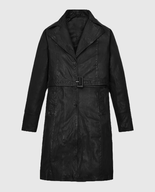 Kim Kardashian Leather Trench Long Coat