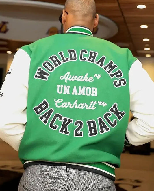 LeBron James White And Green Bomber Jacket