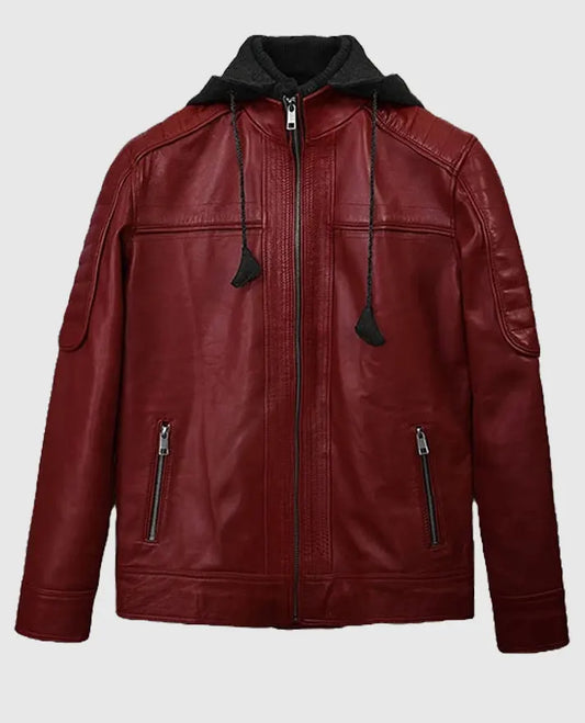 Leather Hooded Rodeo Jacket For Men