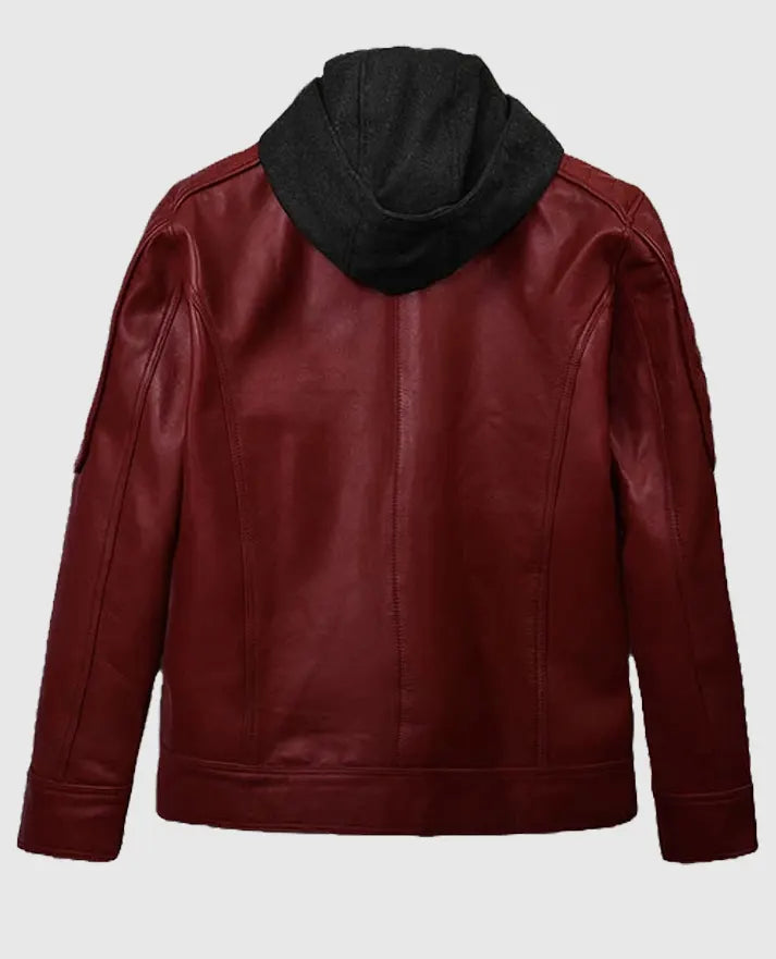 Leather Hooded Rodeo Red Jacket For Men