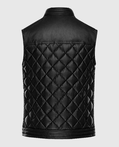 Leather Vest with Quilted Design For Men