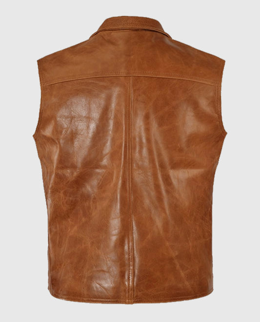 Light Brown Leather Biker Vest for Men
