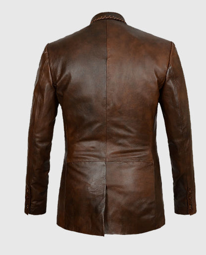 Medieval Leather Blazer in Spanish Brown For Men