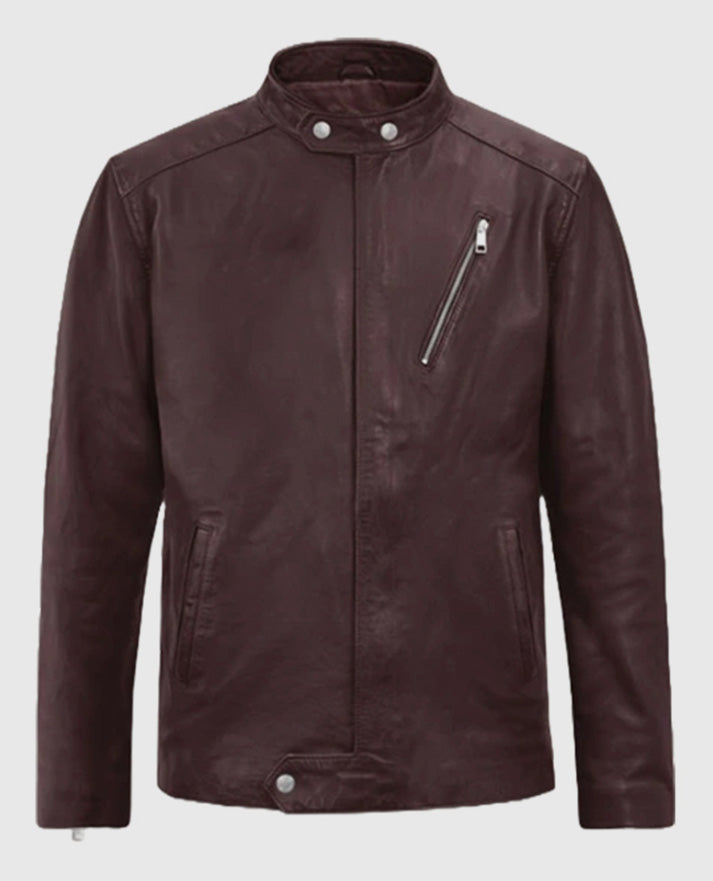 Men’s Biker Motorad Burgundy Leather Jacket
