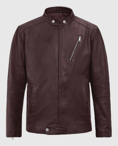 Men’s Biker Motorad Burgundy Leather Jacket