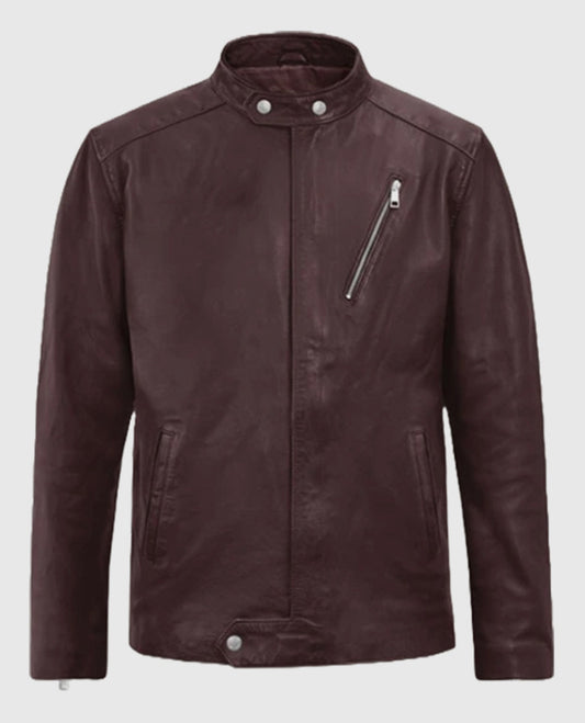 Men’s Biker Motorad Burgundy Leather Jacket