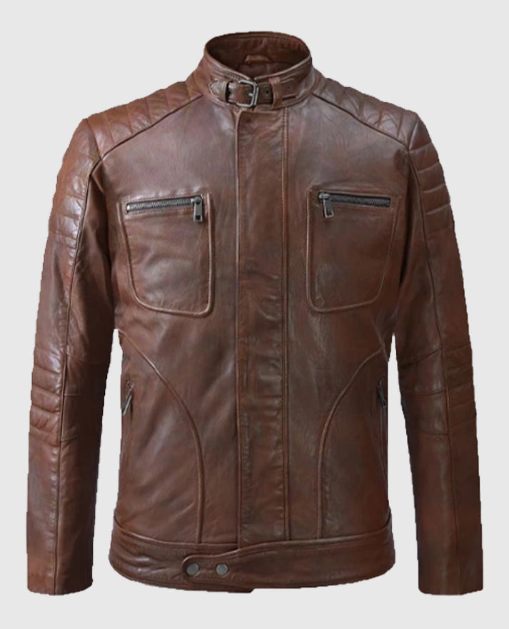 Men's Biker Spanish Brown Firefly Leather Jacket