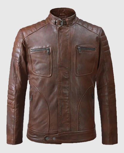 Men's Biker Spanish Brown Firefly Leather Jacket