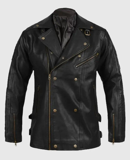 Men's Black Biker Asymmetrical Leather Jacket