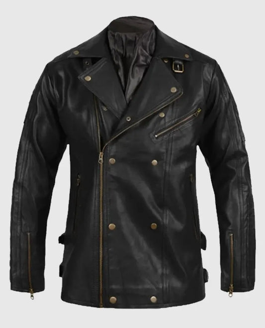 Men's Black Biker Asymmetrical Leather Jacket