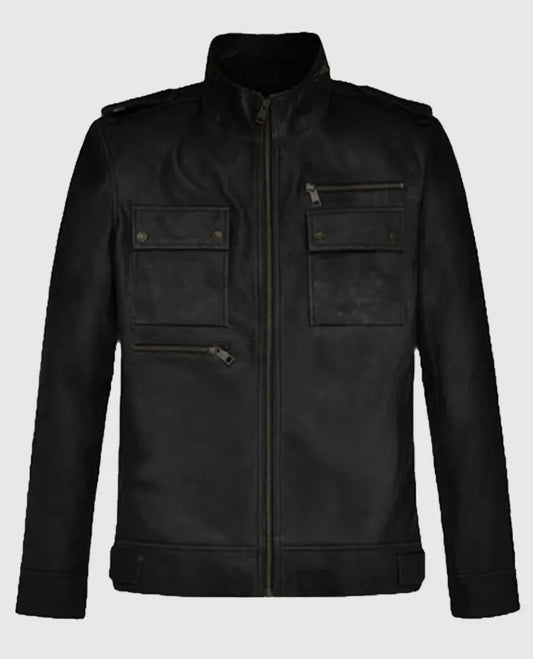 Men's Black Tactical Field Leather Jacket